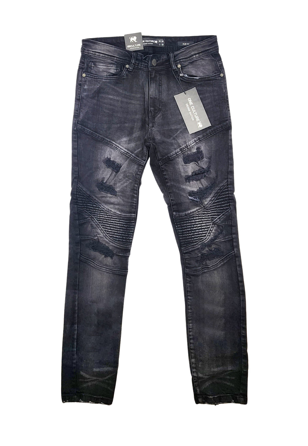 MEN'S ONE CULTURE BLACK DISTRESSED RIPPED JEANS