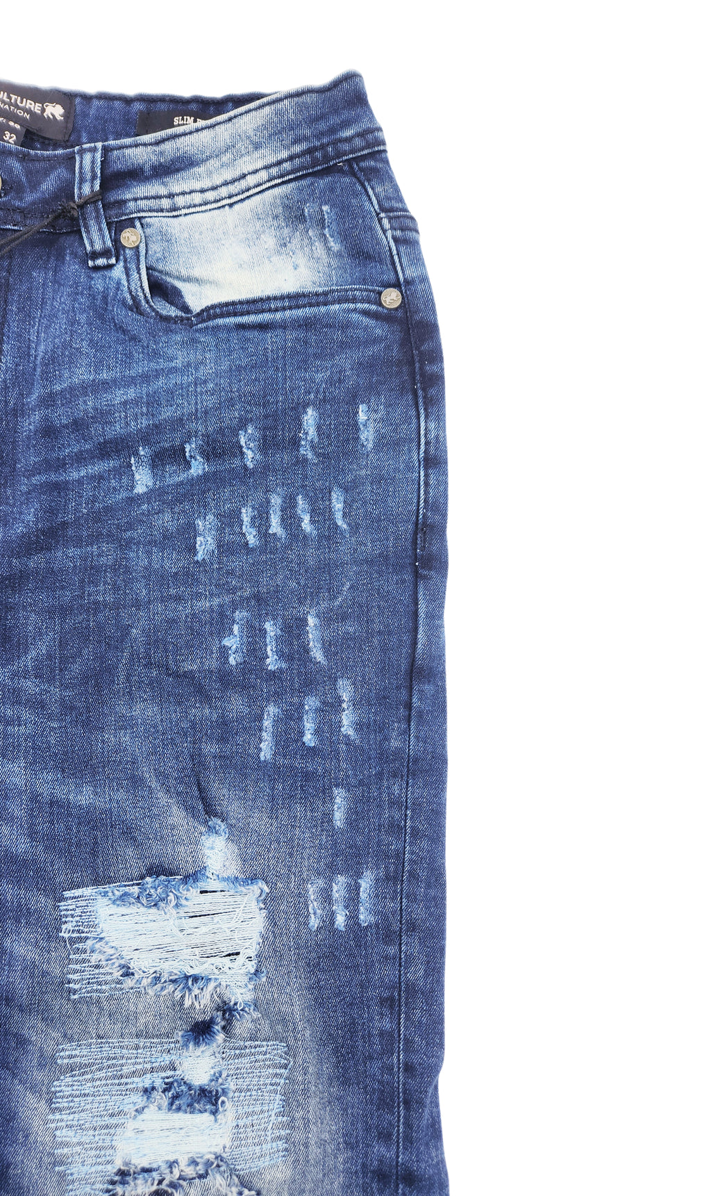 MEN'S ONE CULTURE BLUE DISTRESSED RIPPED JEANS