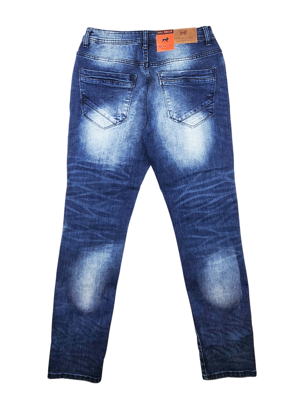 MEN'S ONE CULTURE BLUE DISTRESSED RIPPED JEANS