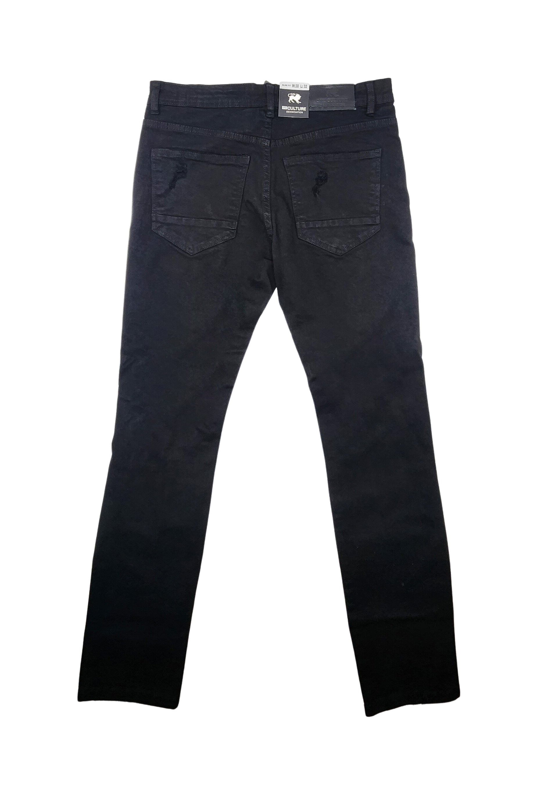 MEN'S ONE CULTURE BLACK SLIM FIT RIPPED JEANS
