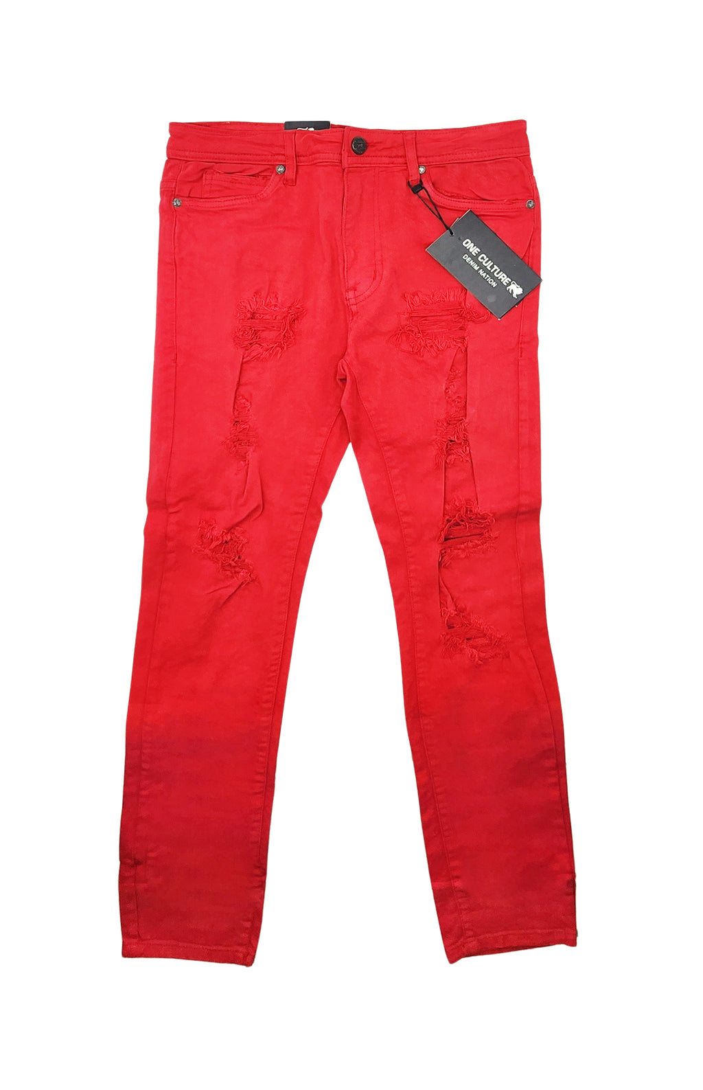 MEN'S ONE CULTURE RED SLIM FIT RIPPED JEANS