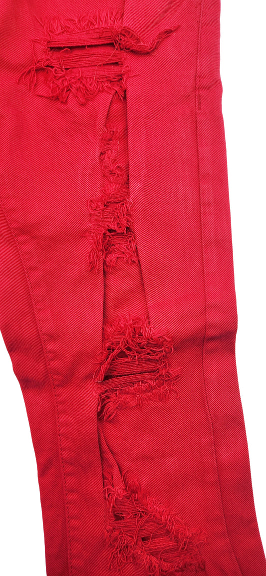 MEN'S ONE CULTURE RED SLIM FIT RIPPED JEANS