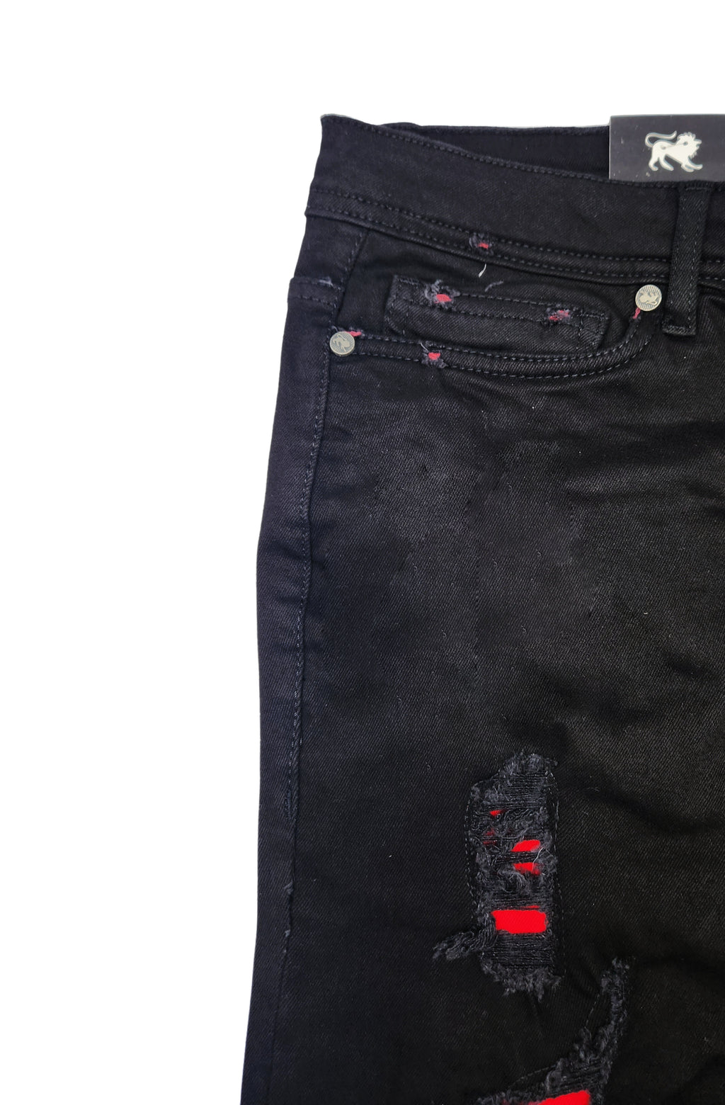 MEN'S ONE CULTURE BLACK/RED SLIM FIT RIPPED JEANS