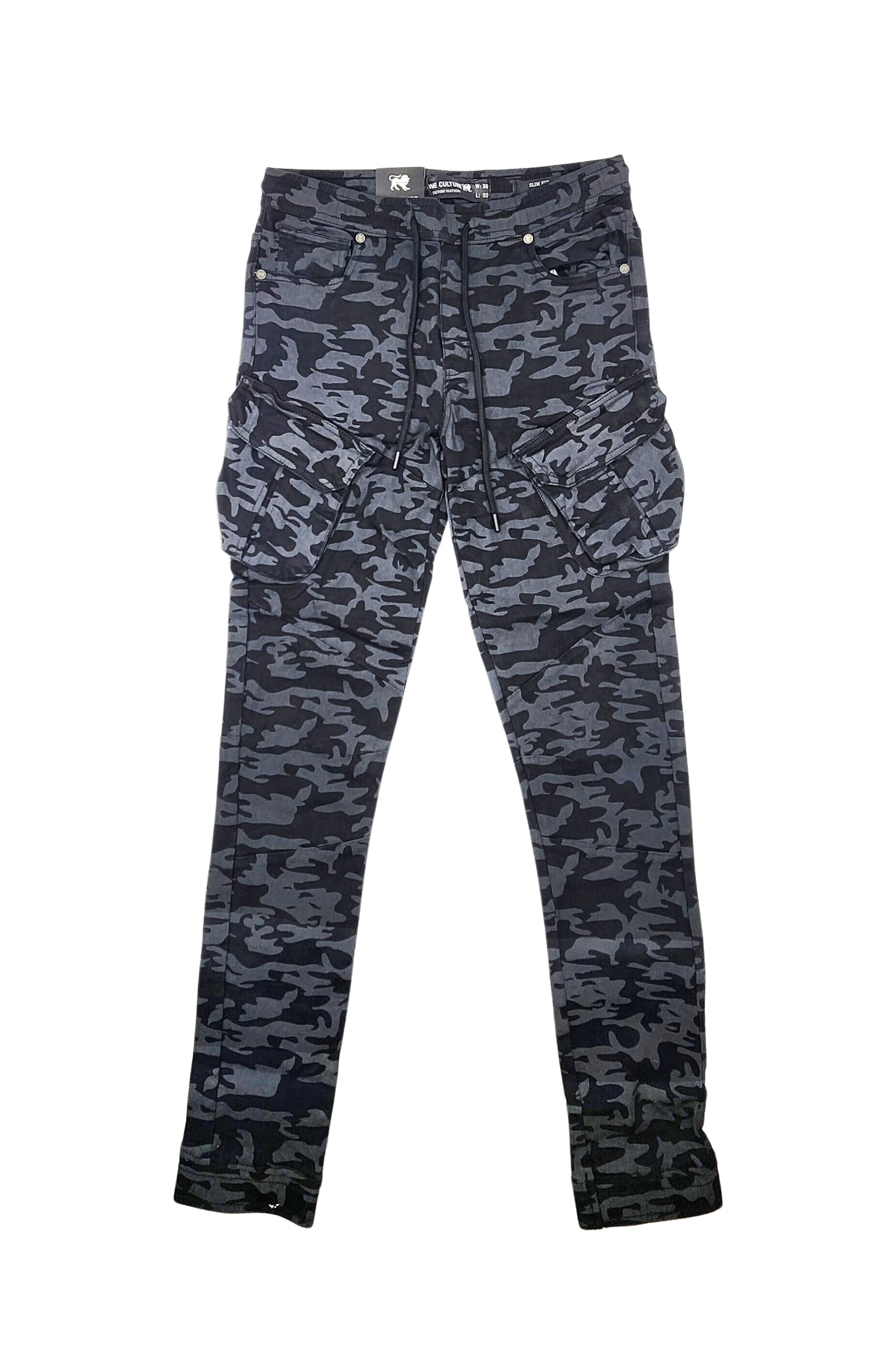 MEN'S ONE CULTURE CARGO DENIM JOGGER PANTS (BLACK CAMO)