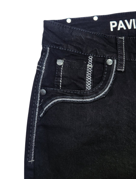 PAVINI MEN'S STRAIGHT FIT EMBROIDERED JEANS (HJ-30 BLACK)