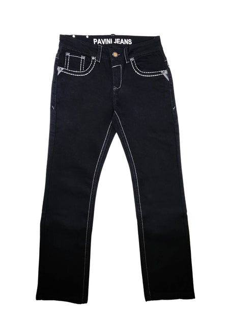 PAVINI MEN'S STRAIGHT FIT EMBROIDERED JEANS (HJ-32 BLACK)