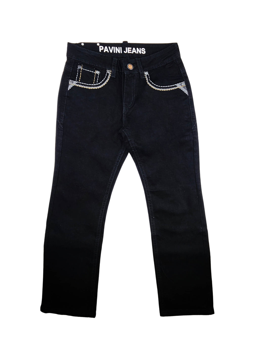 PAVINI MEN'S STRAIGHT FIT EMBROIDERED JEANS (HJ-33 BLACK)