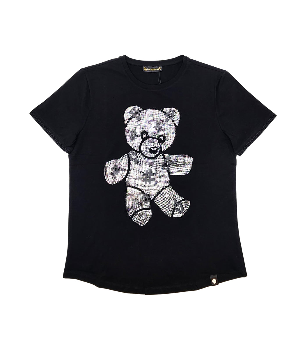 MEN'S RHINESTONE TEDDY BEAR SHORT SLEEVE T-SHIRT (BLACK)