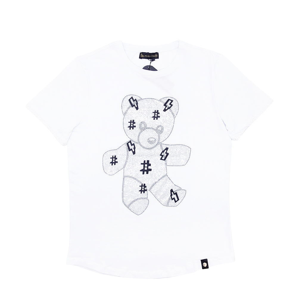 MEN'S RHINESTONE TEDDY BEAR SHORT SLEEVE T-SHIRT (WHITE)