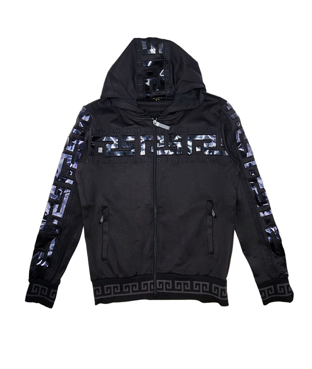 MEN'S EMBROIDERED ZIPPER HOODIE (BLACK)