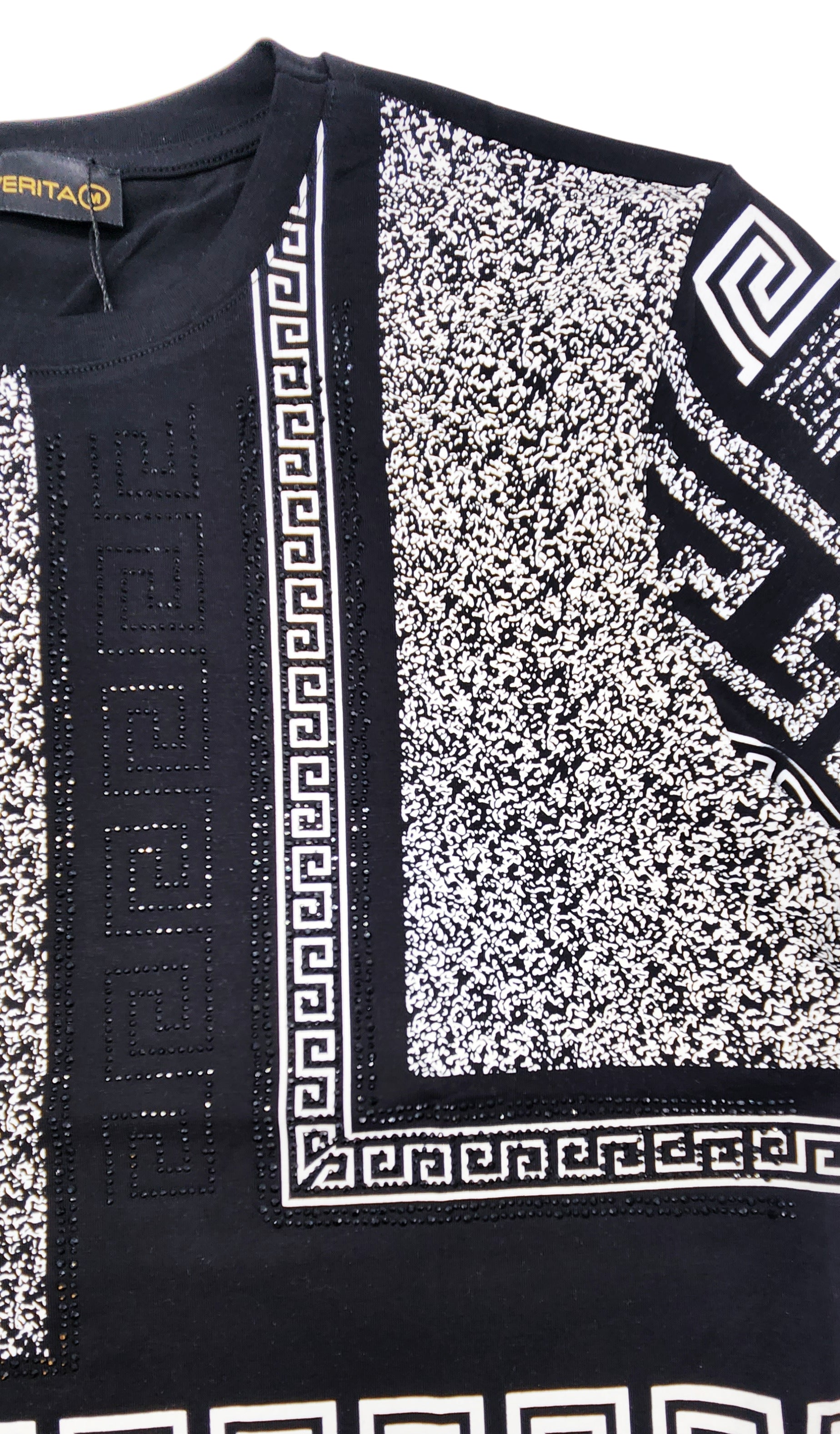 MEN'S RHINESTONE DESIGNER SHORT SLEEVE T-SHIRT (BLACK)