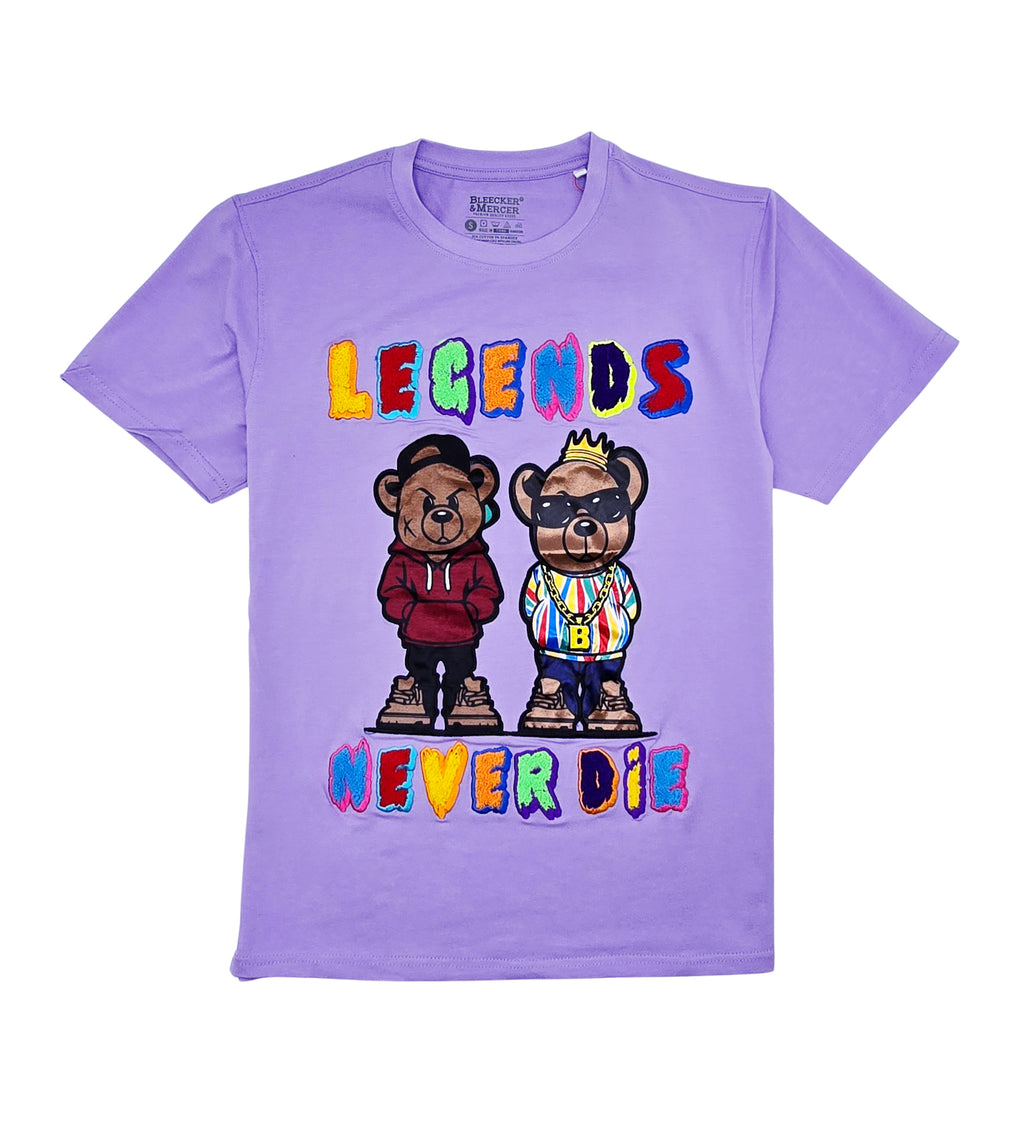 LEGENDS NEVER DIE CHENILLE & APPLIQUE GRAPHIC T-SHIRT (LAVENDER)