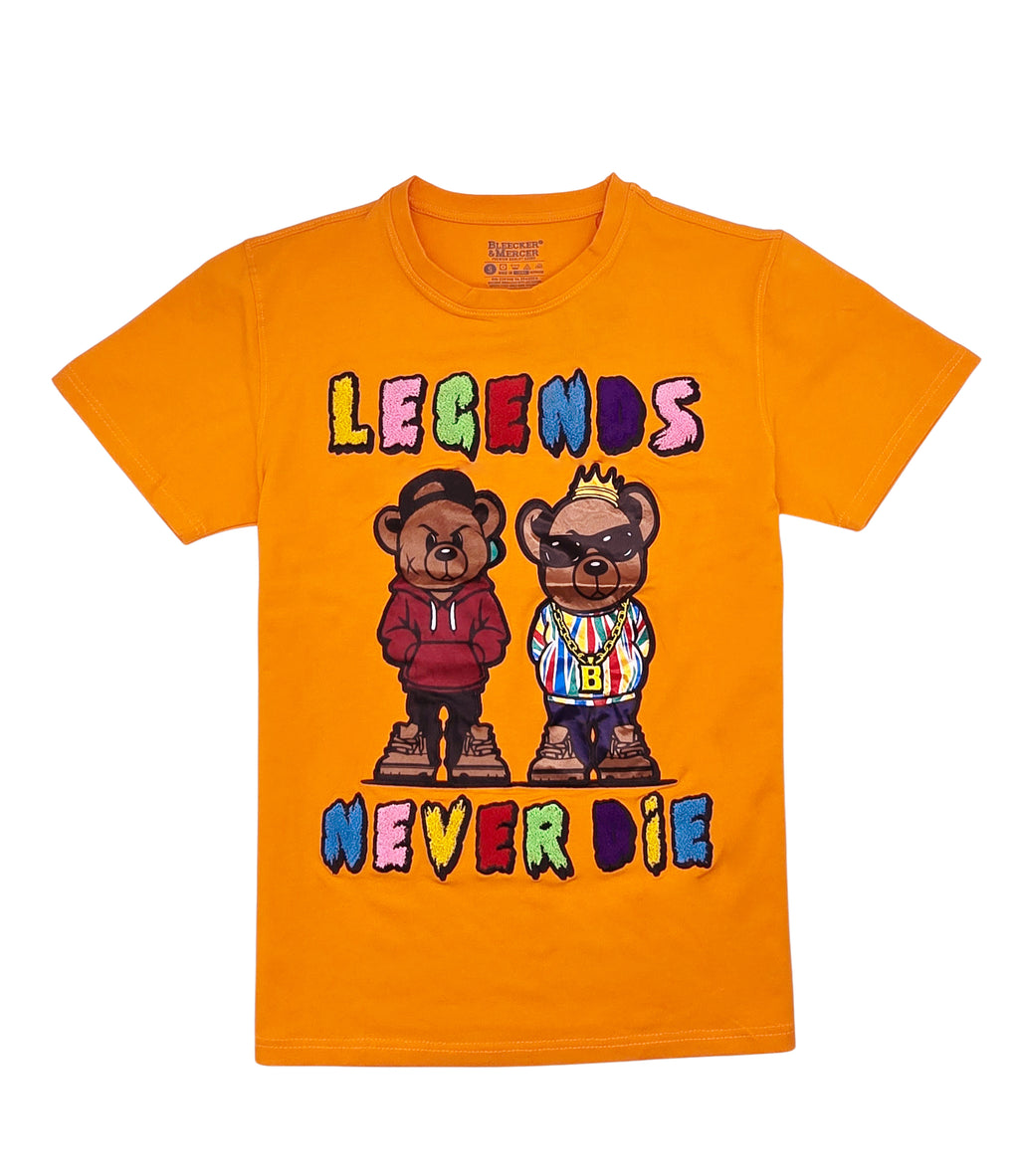 LEGENDS NEVER DIE CHENILLE & APPLIQUE GRAPHIC T-SHIRT (ORANGE)