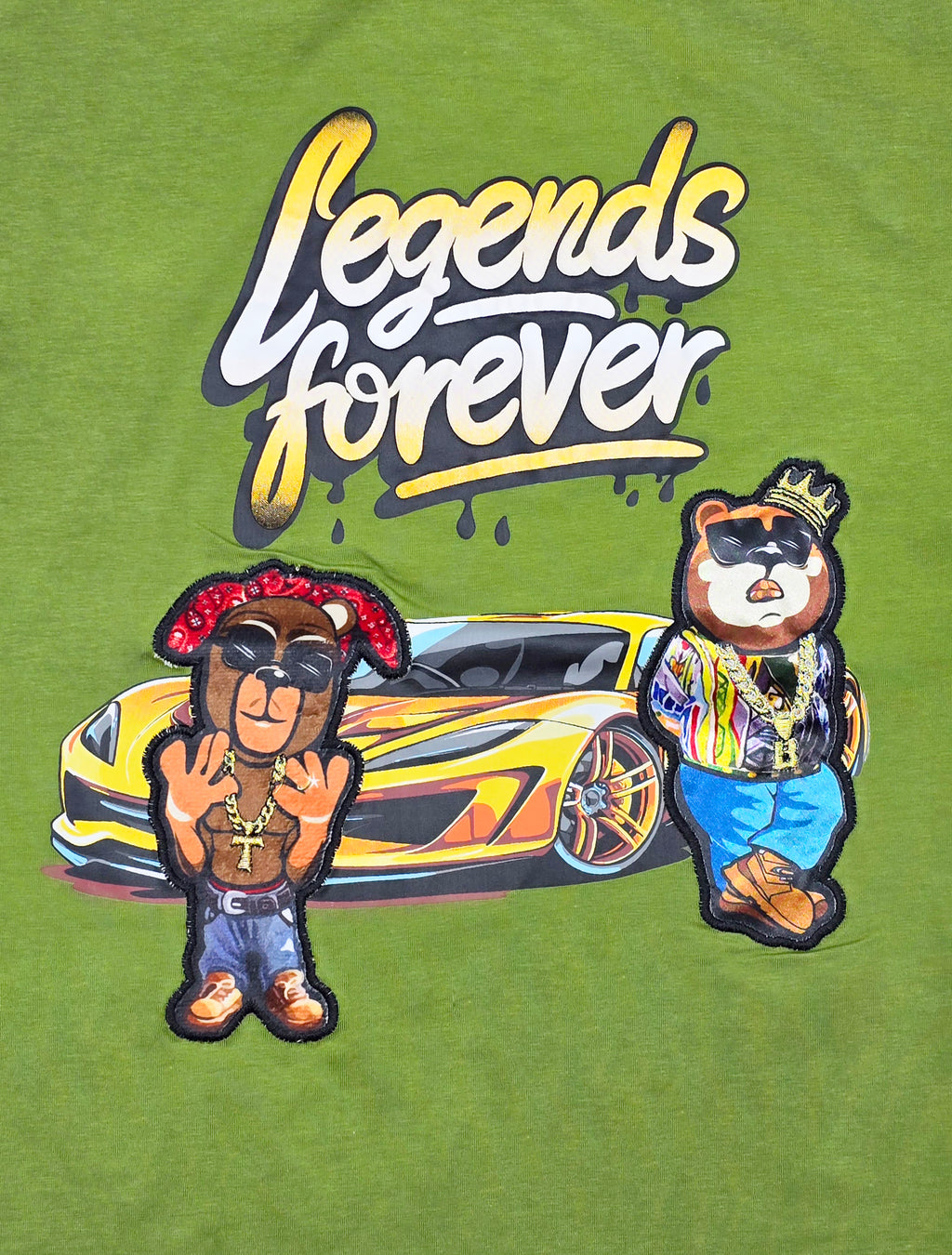 LEGENDS FOREVER CHENILLE & APPLIQUE GRAPHIC T-SHIRT (GREEN)