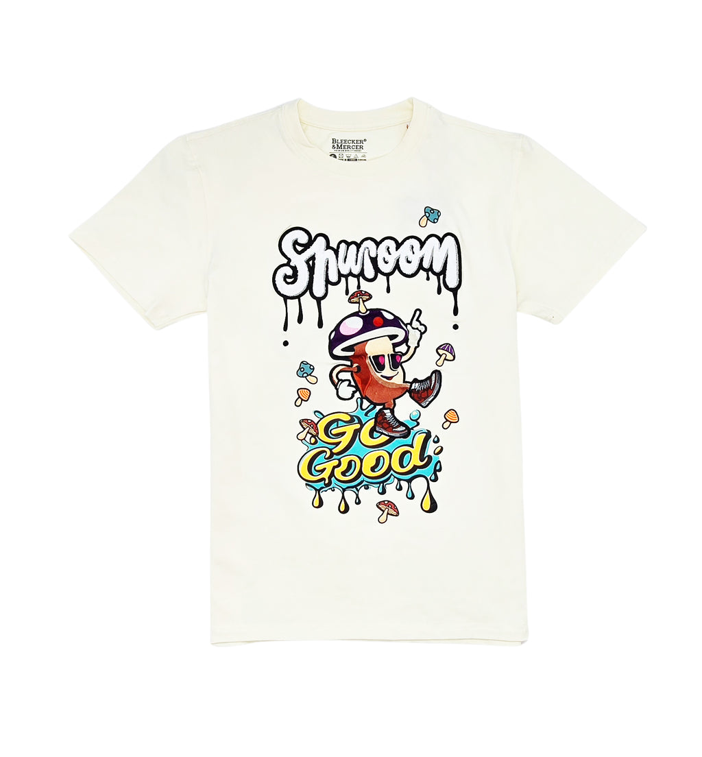 GO GOOD SHROOM CHENILLE & EMBROIDERED GRAPHIC T-SHIRT (OFF-WHITE)