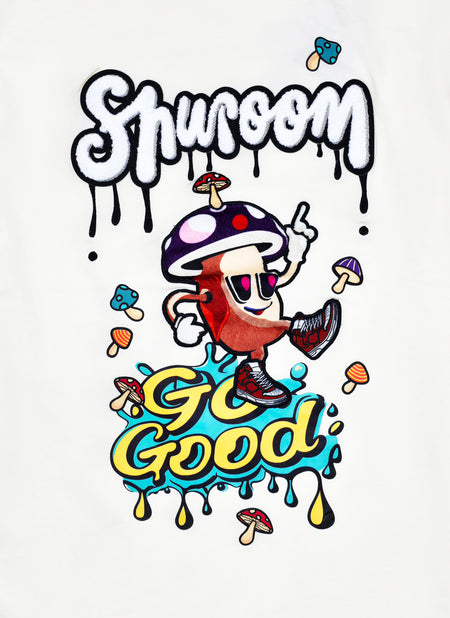 GO GOOD SHROOM CHENILLE & EMBROIDERED GRAPHIC T-SHIRT (OFF-WHITE)