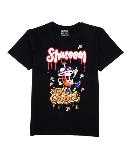 GO GOOD SHROOM CHENILLE & EMBROIDERED GRAPHIC T-SHIRT (BLACK)