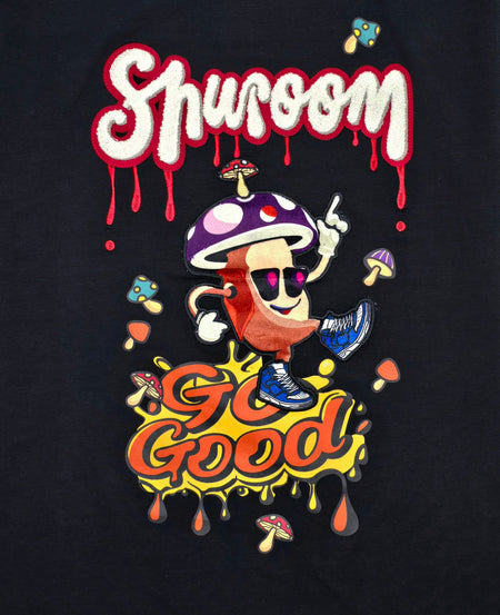 GO GOOD SHROOM CHENILLE & EMBROIDERED GRAPHIC T-SHIRT (BLACK)