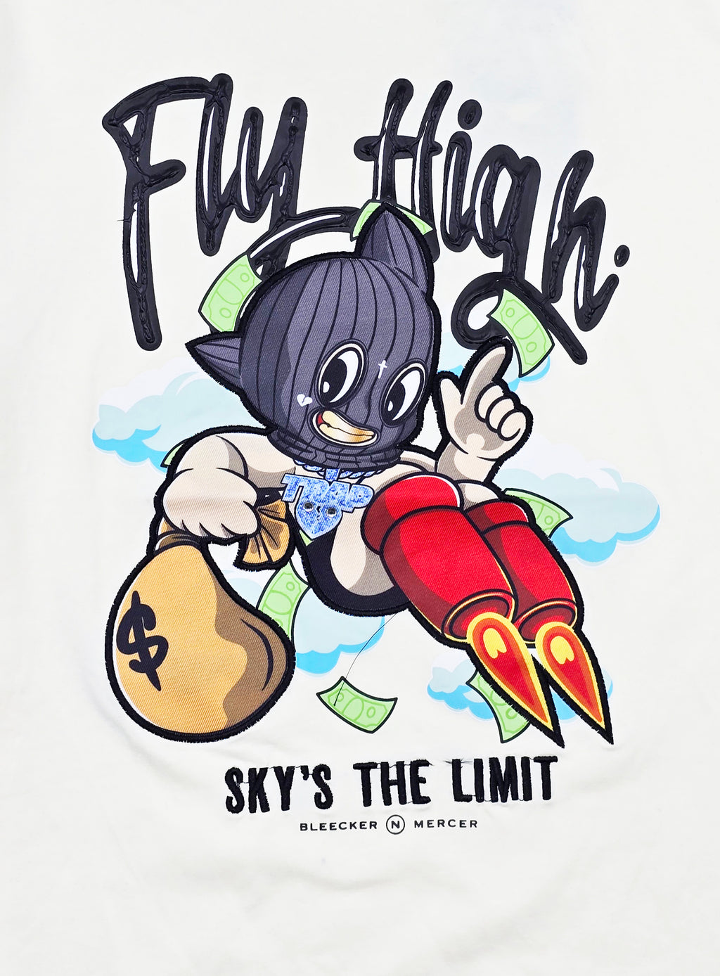 FLY HIGH SKY'S THE LIMIT CHENILLE & APPLIQUE GRAPHIC T-SHIRT (OFF-WHITE)