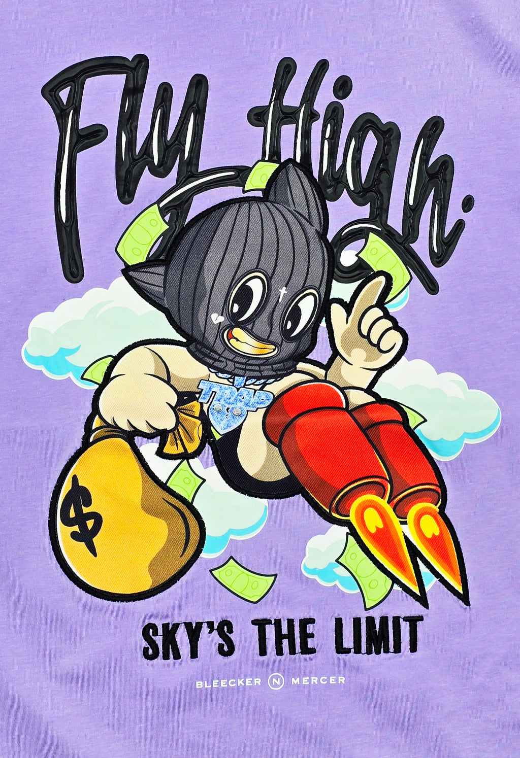 FLY HIGH SKY'S THE LIMIT CHENILLE & APPLIQUE GRAPHIC T-SHIRT (LAVENDER)