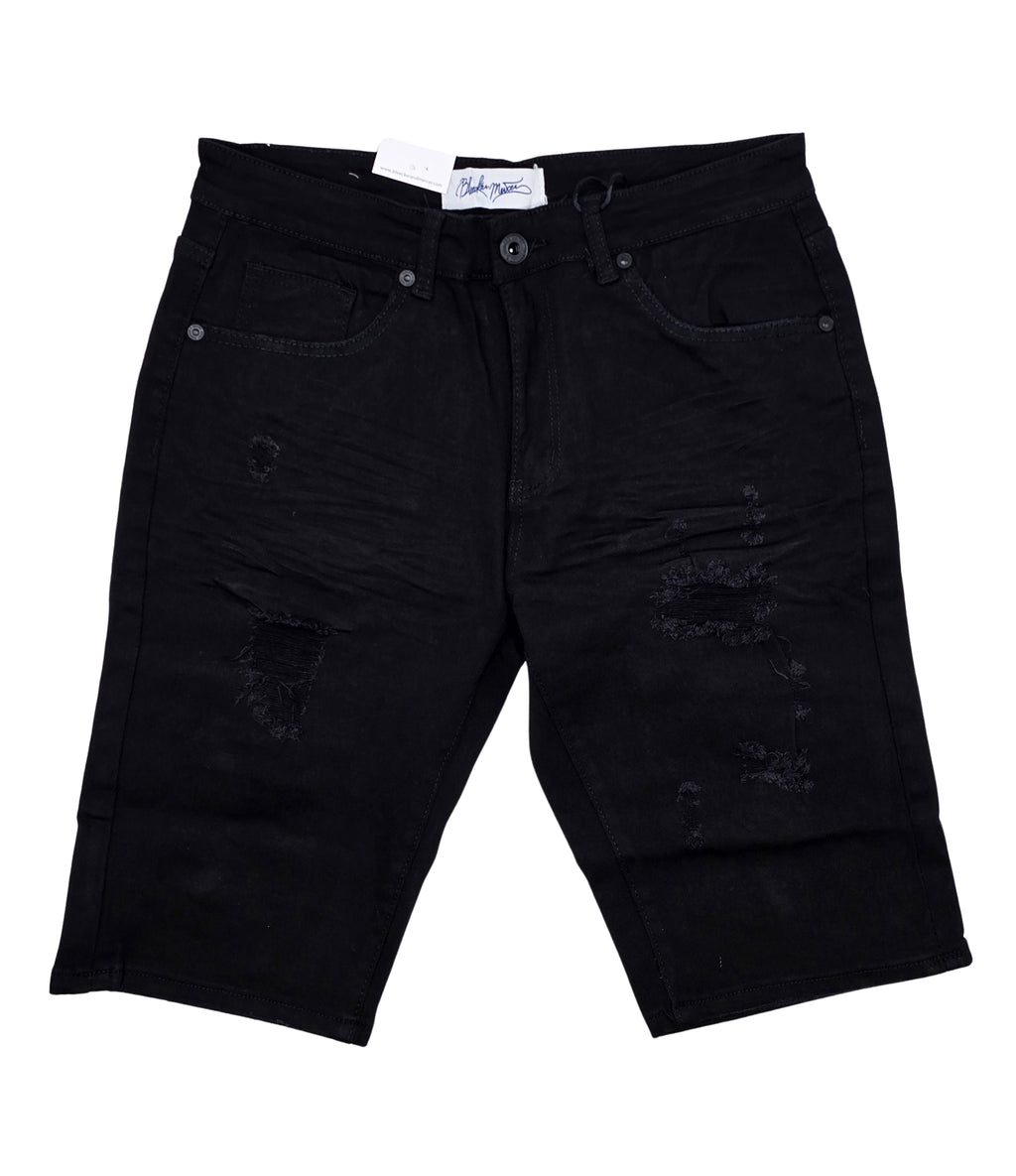 BLEECKER & MERCER MEN'S RIPPED DENIM SHORTS (JET BLACK)