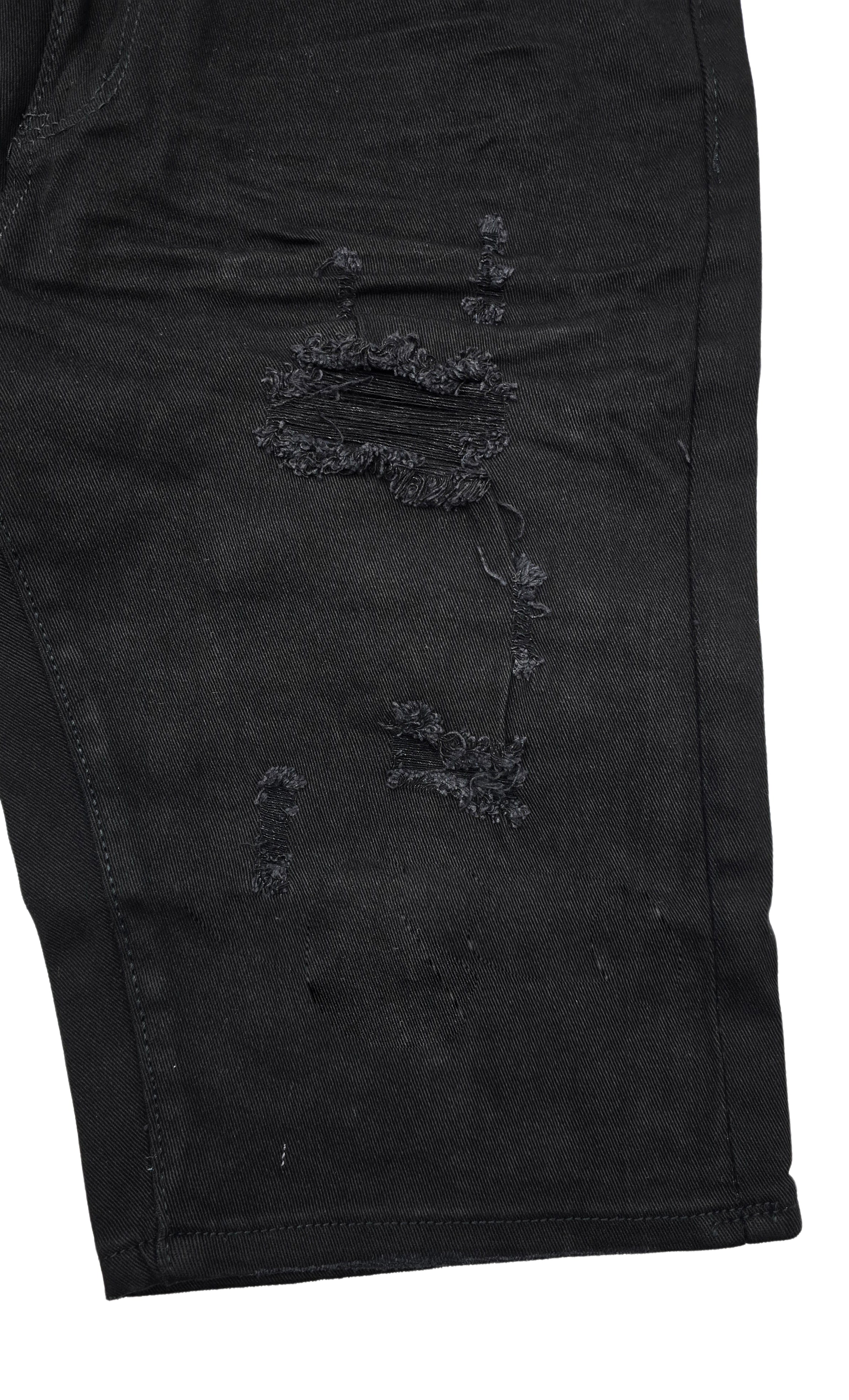 BLEECKER & MERCER MEN'S RIPPED DENIM SHORTS (JET BLACK)