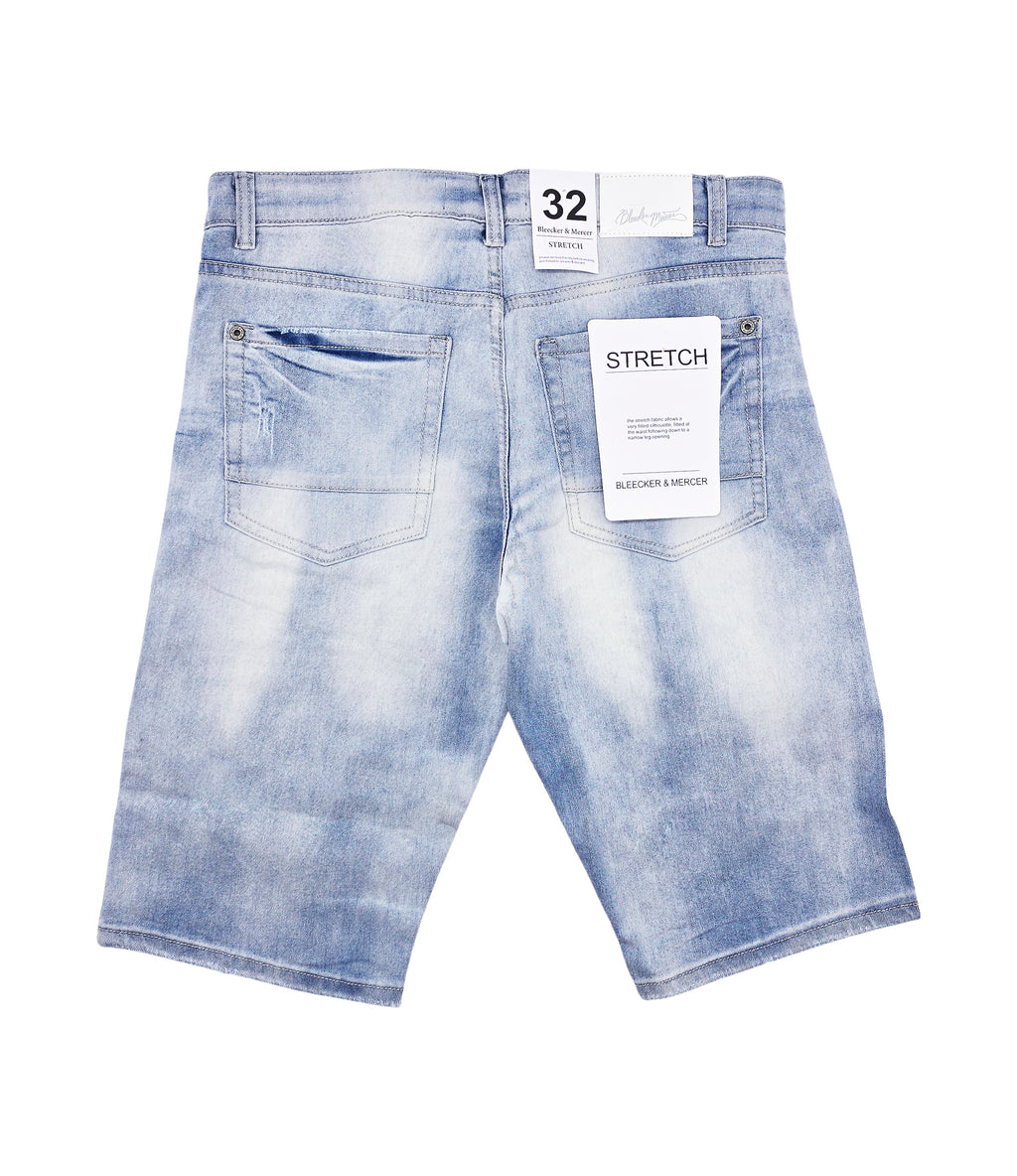 BLEECKER & MERCER MEN'S RIPPED DENIM SHORTS (LIGHT BLUE)