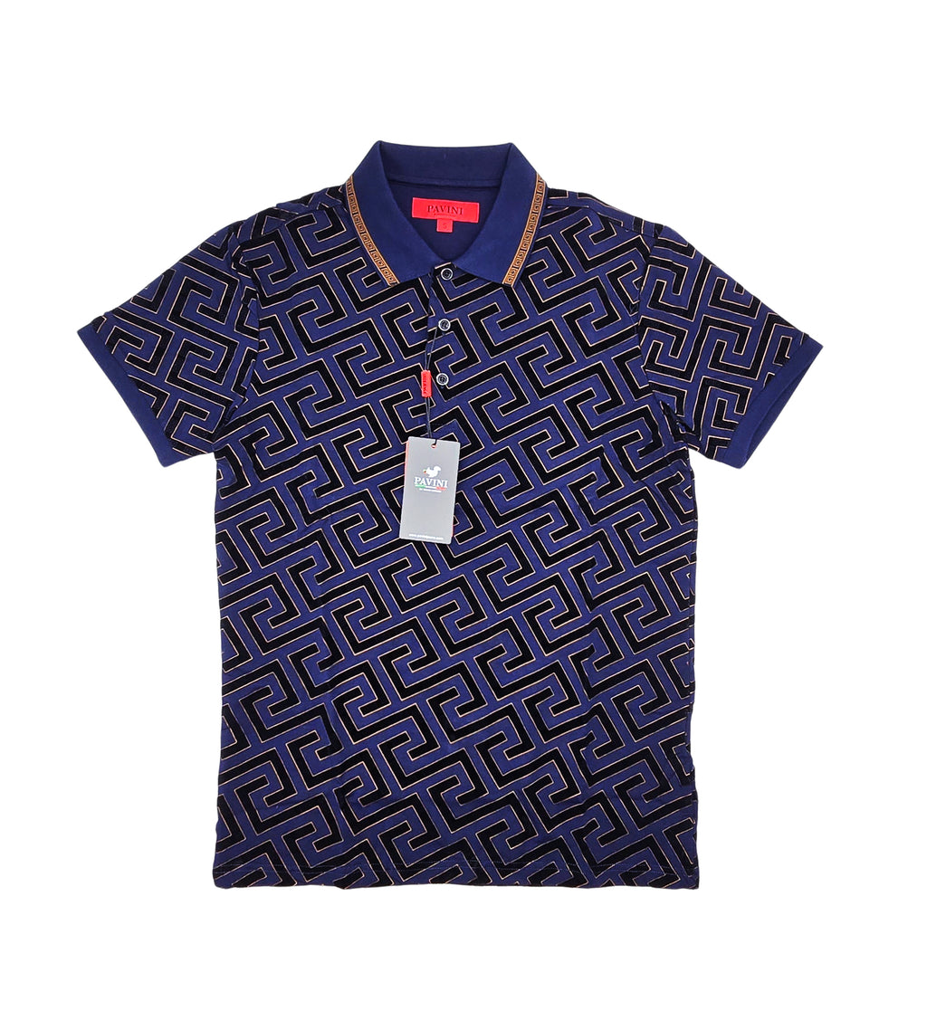 PAVINI MEN'S FANCY POLO T-SHIRT (NAVY P-3129)