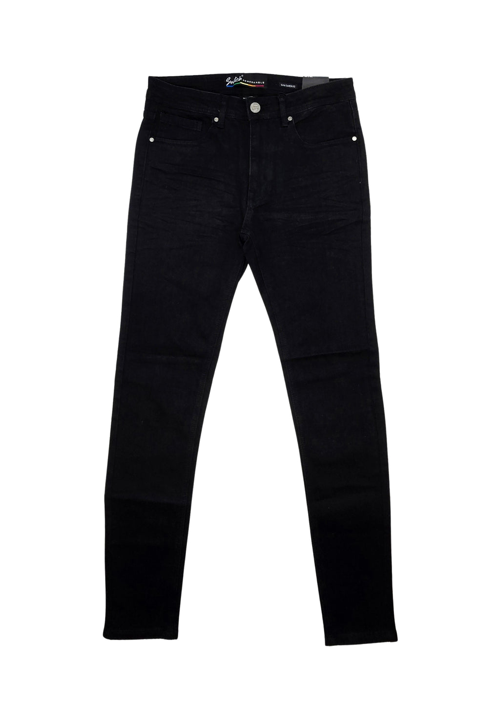 SWITCH REMARKABLE MEN'S SLIM TAPERED WASHED DENIM JEANS (JET BLACK)