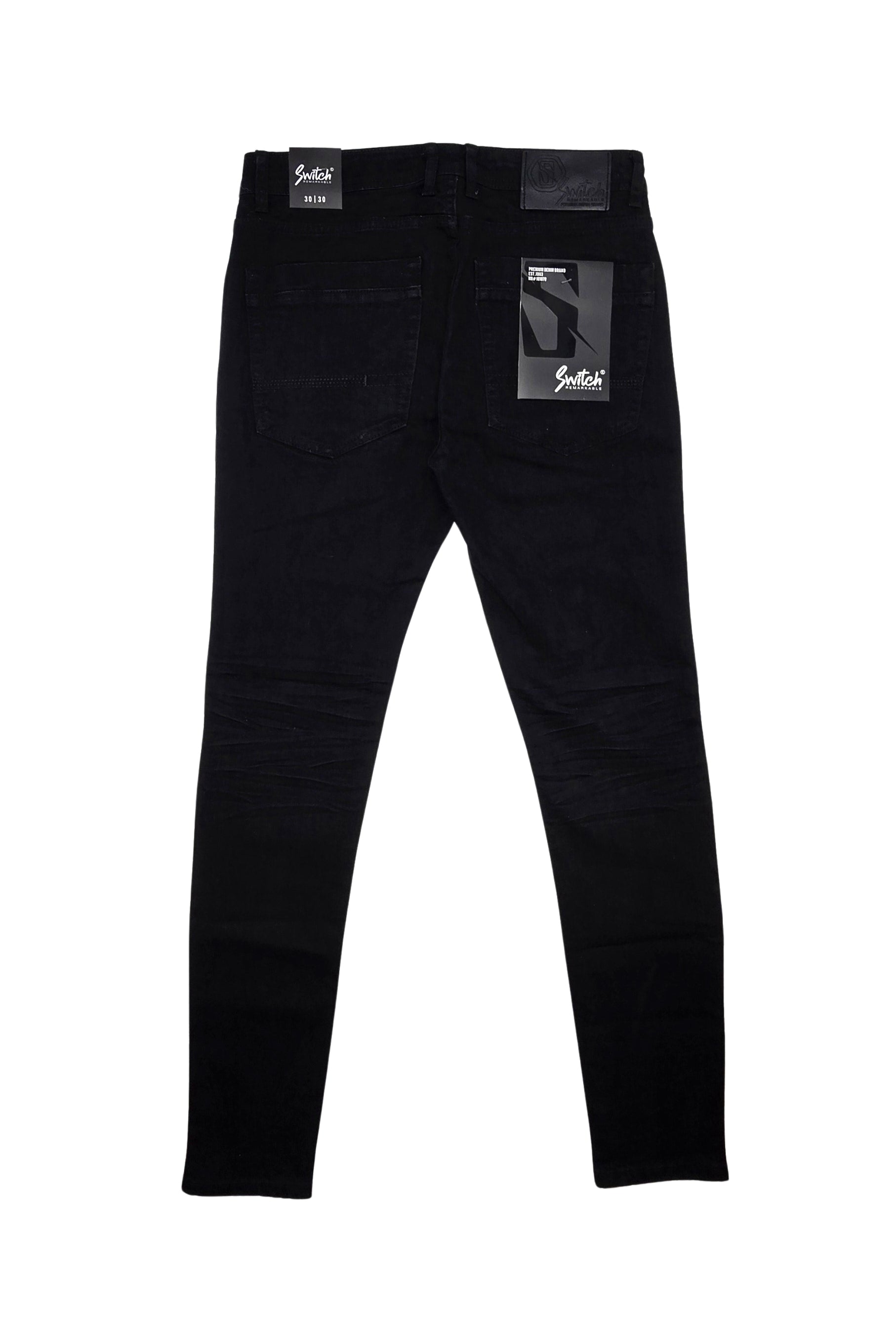 SWITCH REMARKABLE MEN'S SLIM TAPERED DENIM JEANS (JET BLACK)