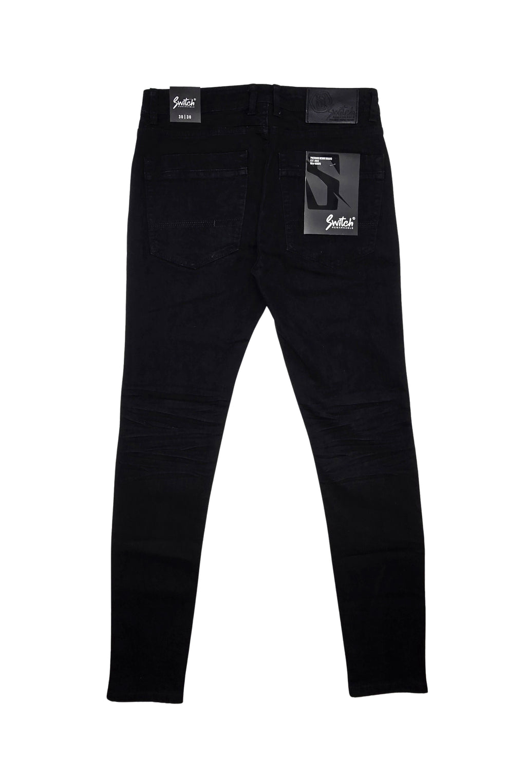 SWITCH REMARKABLE MEN'S SLIM TAPERED WASHED DENIM JEANS (JET BLACK)