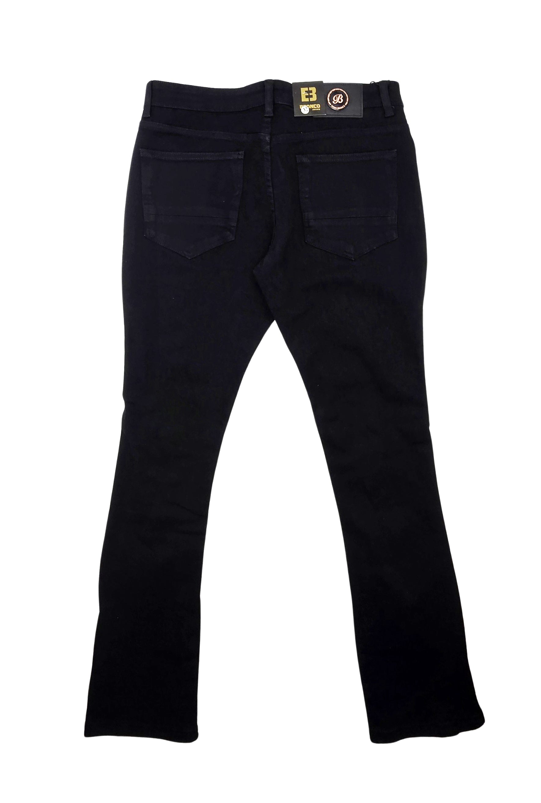 BRONCO MEN'S DENIM STACKED RIPPED JEANS (BLACK)