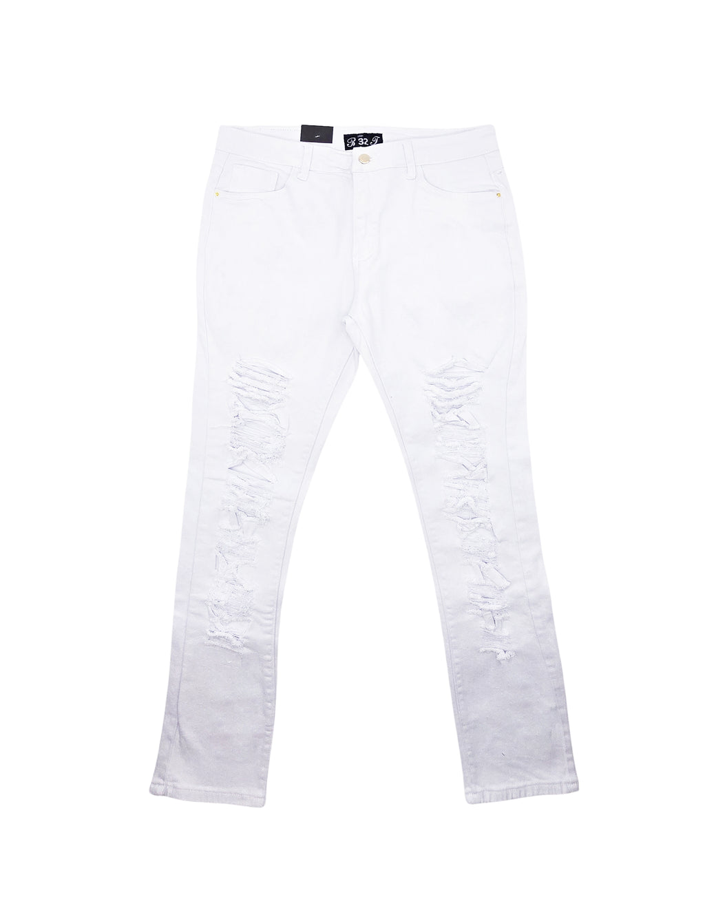 BRONCO MEN'S DENIM STACKED RIPPED JEANS (WHITE)