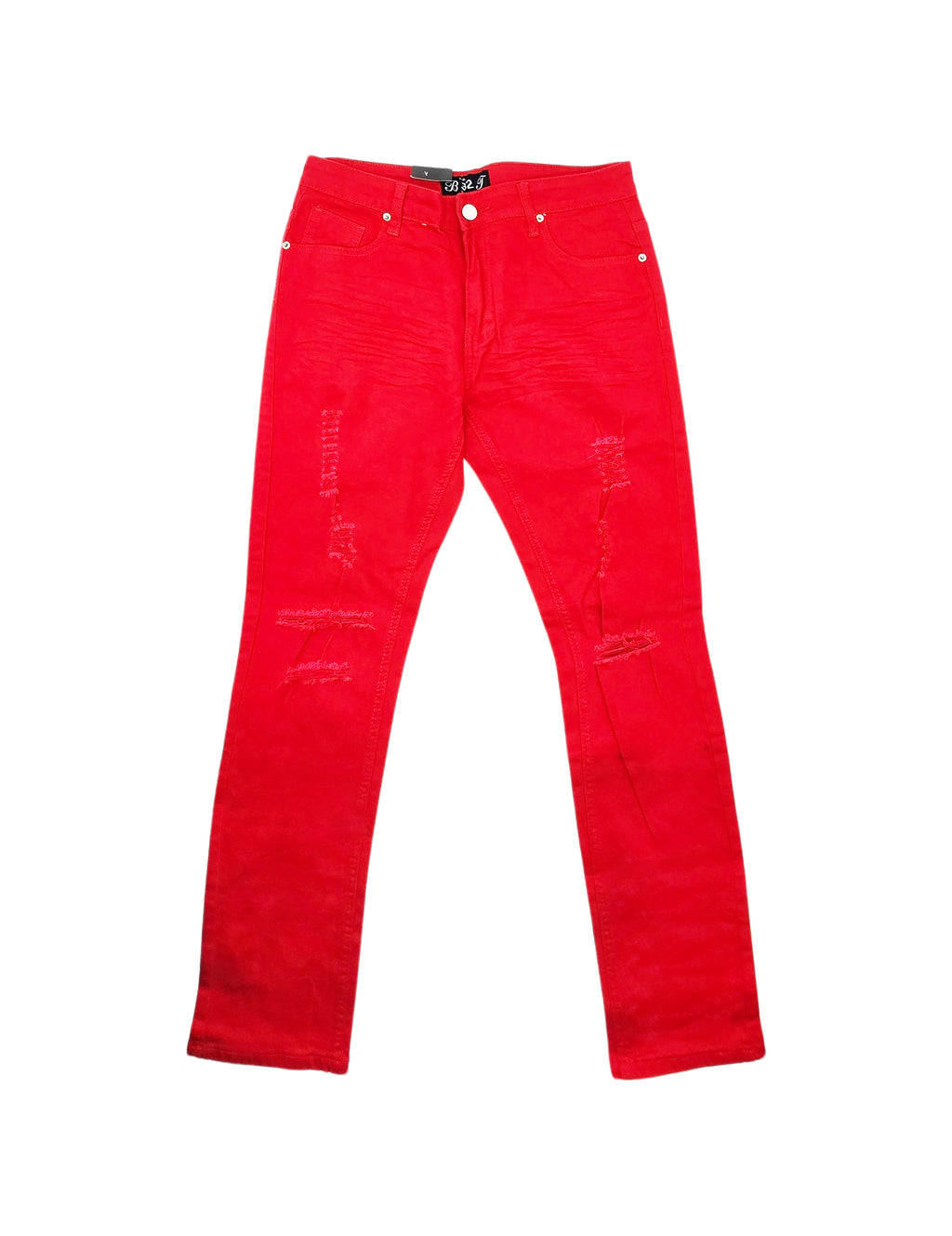 BRONCO MEN'S DENIM RIPPED JEANS (RED)