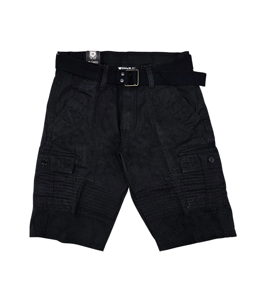 PLOREO MEN'S CARGO SHORTS WITH BELT (BLACK)