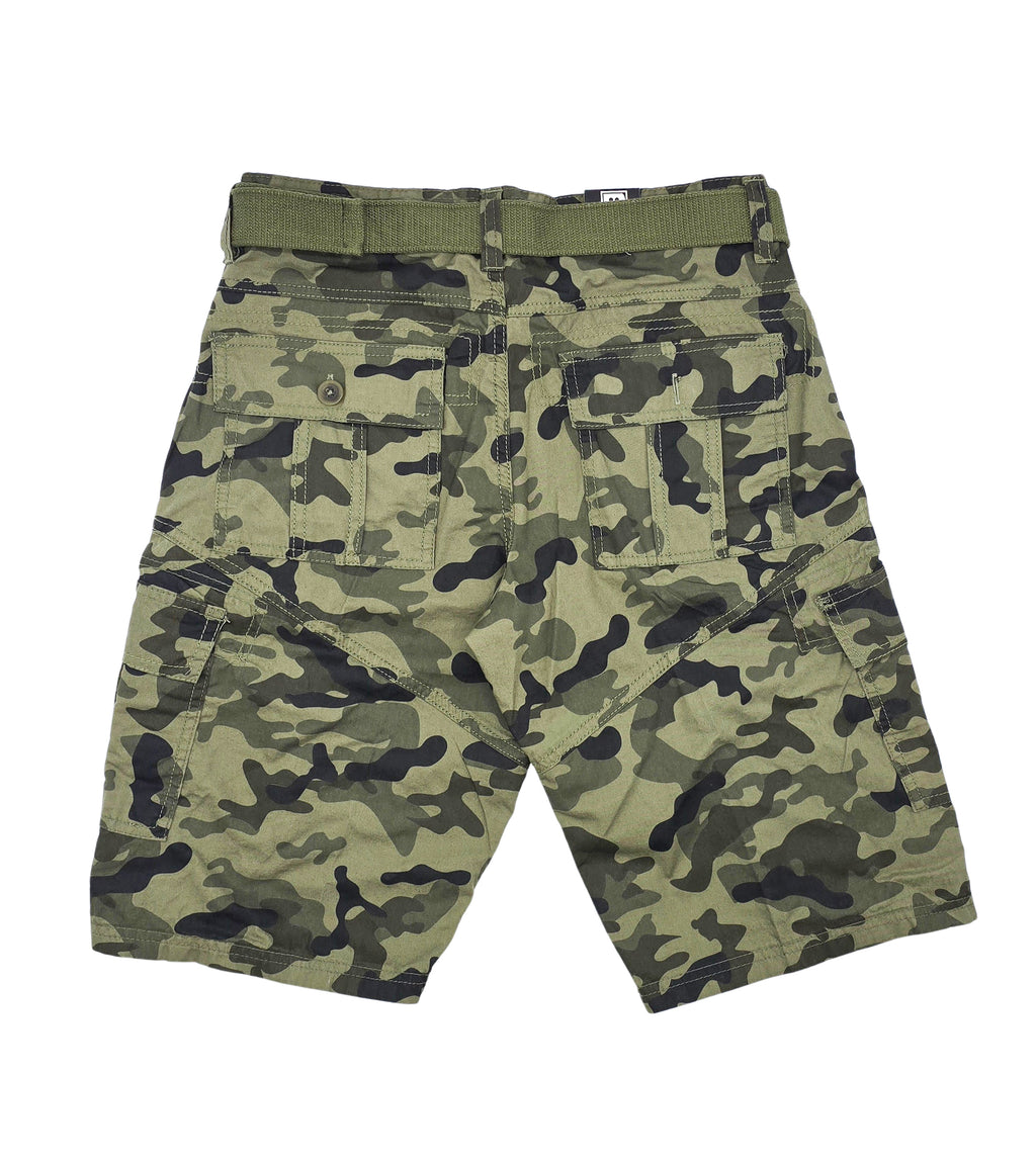 PLOREO MEN'S CARGO SHORTS WITH BELT (GREEN CAMO)