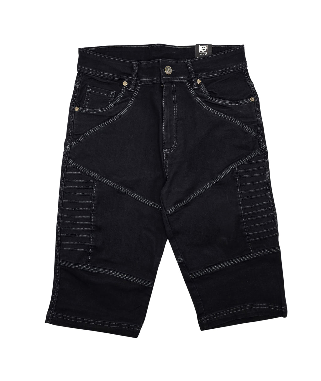 PLOREO MEN'S STRETCH DENIM SHORTS (BLACK)