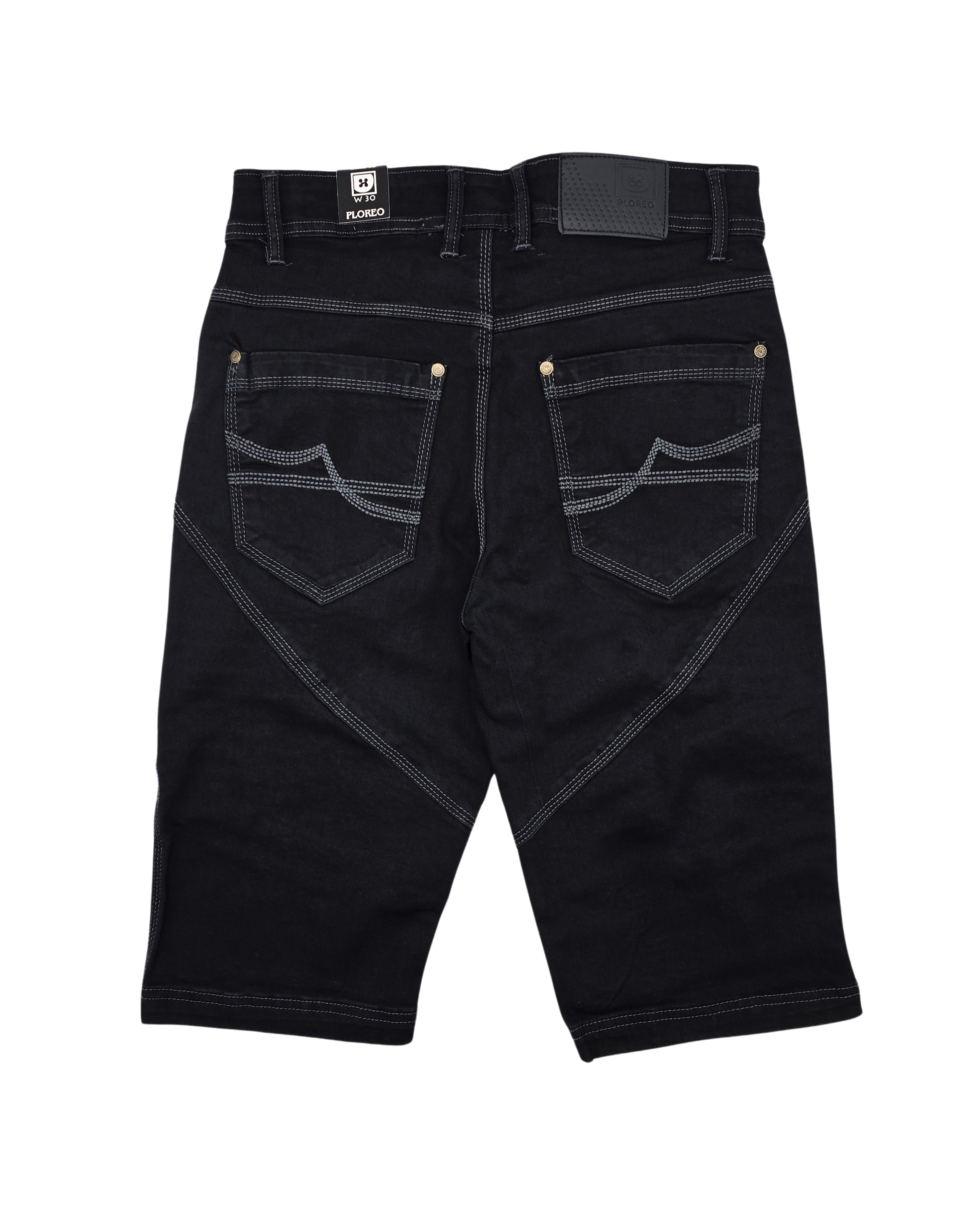 PLOREO MEN'S STRETCH DENIM SHORTS (BLACK)