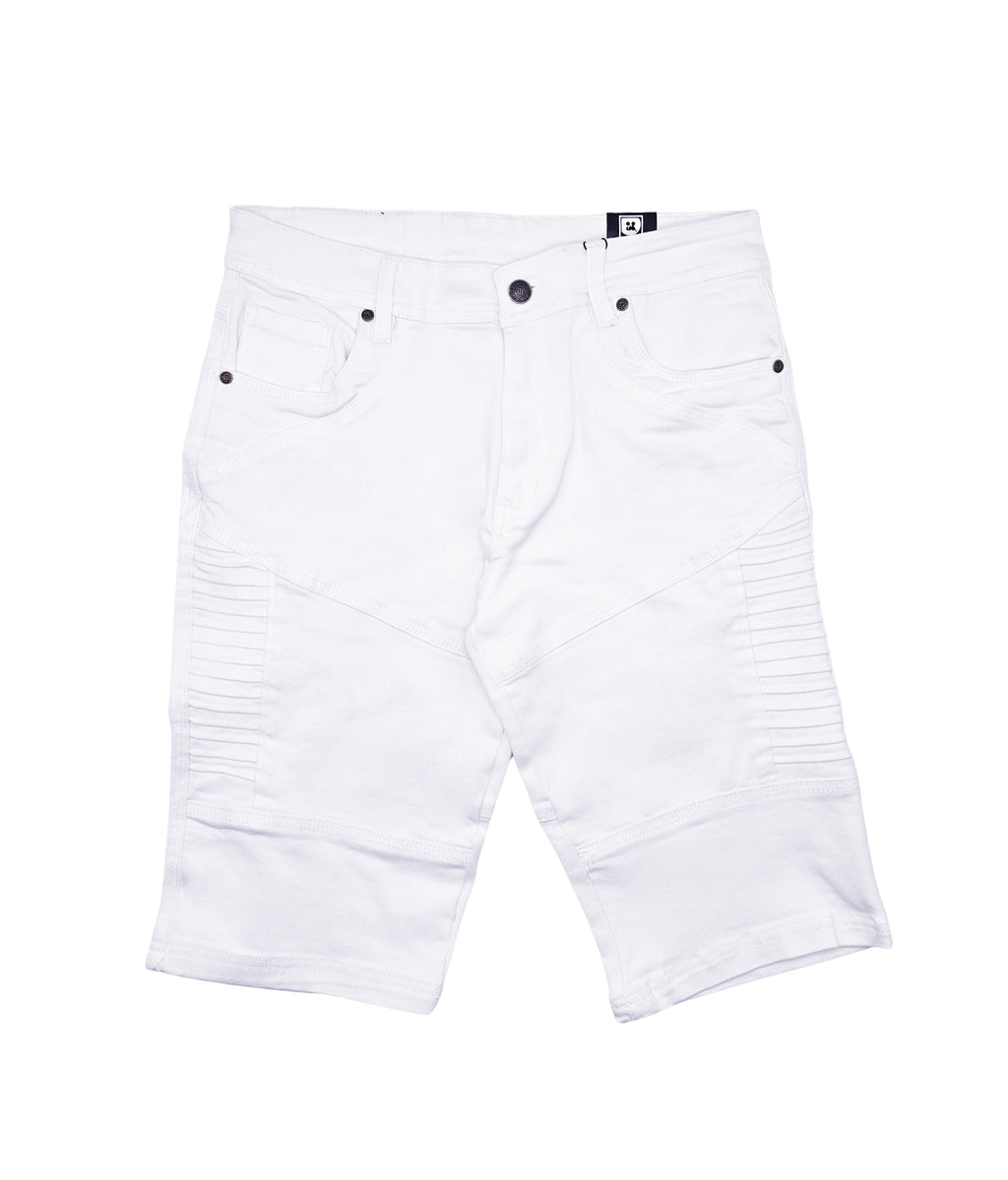 PLOREO MEN'S STRETCH DENIM SHORTS (WHITE)