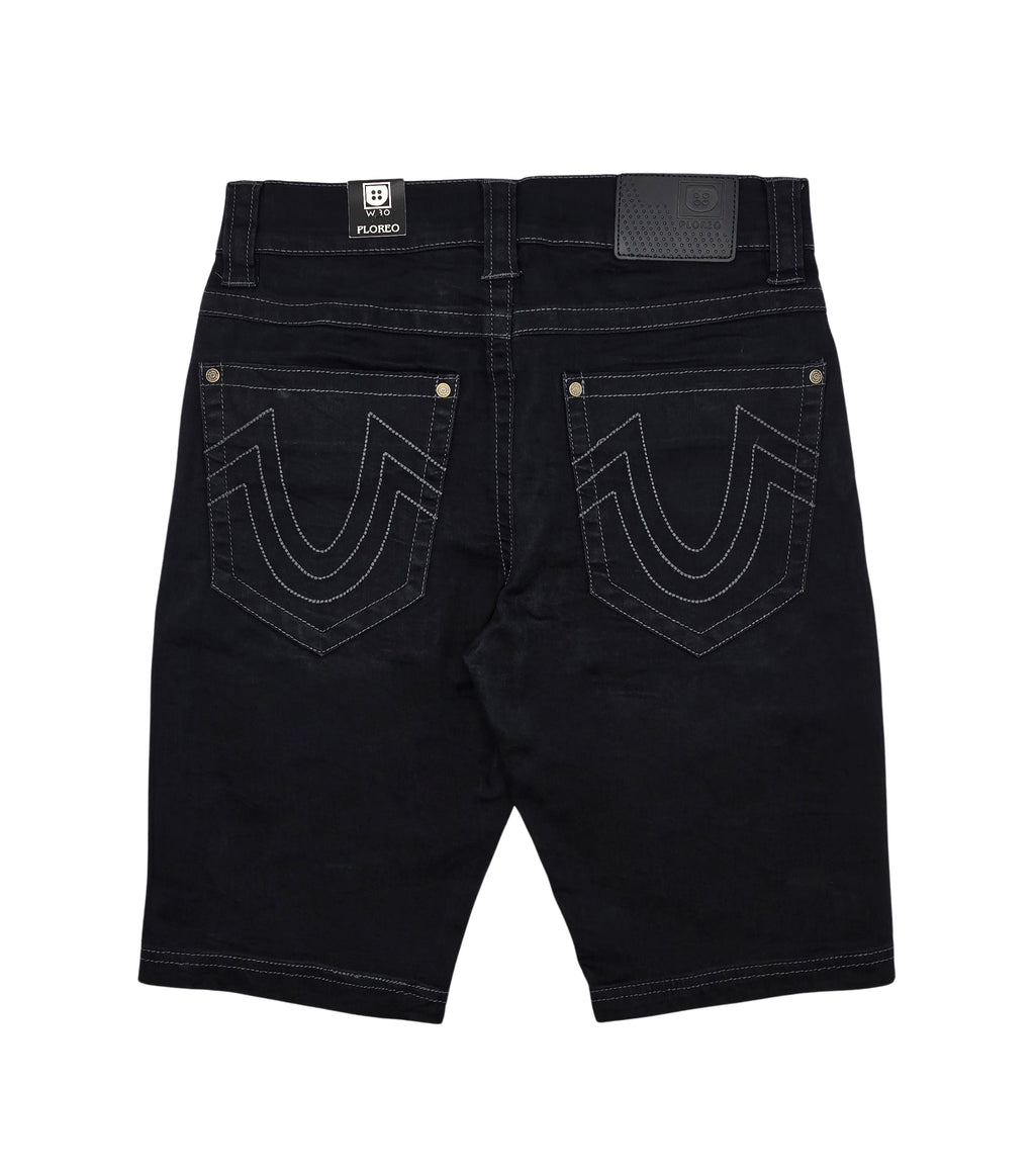 PLOREO MEN'S STRETCH DENIM SHORTS (JET BLACK)