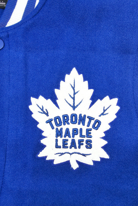 PRO STANDARD MEN'S NHL TORONTO MAPLE LEAFS SCRIPT TAIL WOOL ROYAL BLUE/WHITE VARSITY JACKET