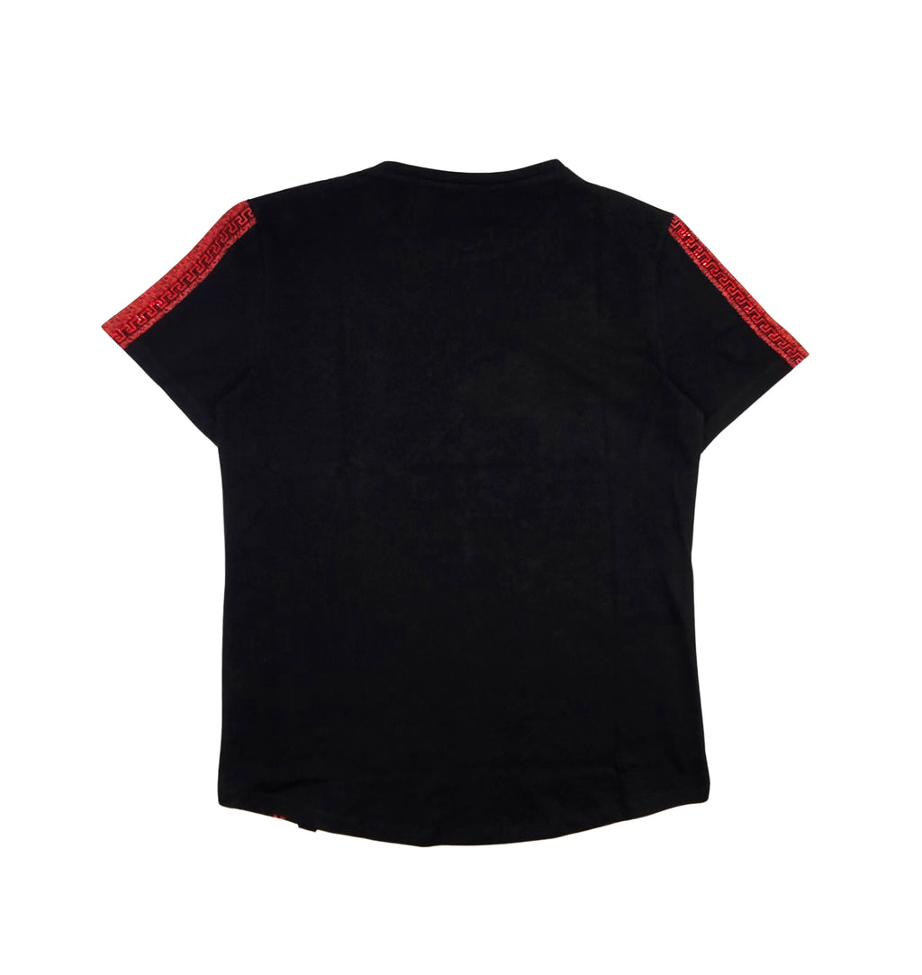 MEN'S RHINESTONE DESIGNER SHORT SLEEVE T-SHIRT (BLACK/RED)