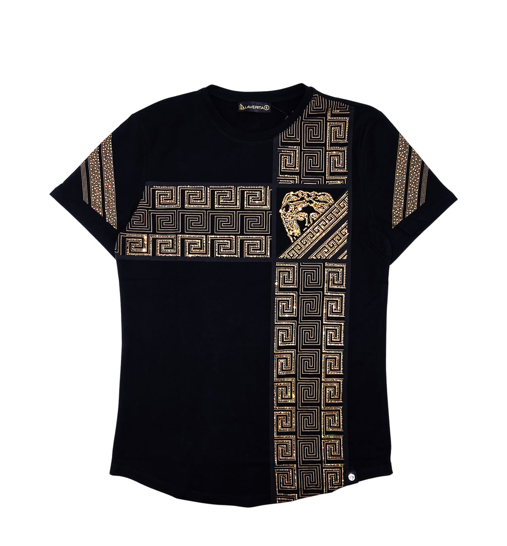 MEN'S RHINESTONE DESIGNER SHORT SLEEVE T-SHIRT (BLACK/GOLD)