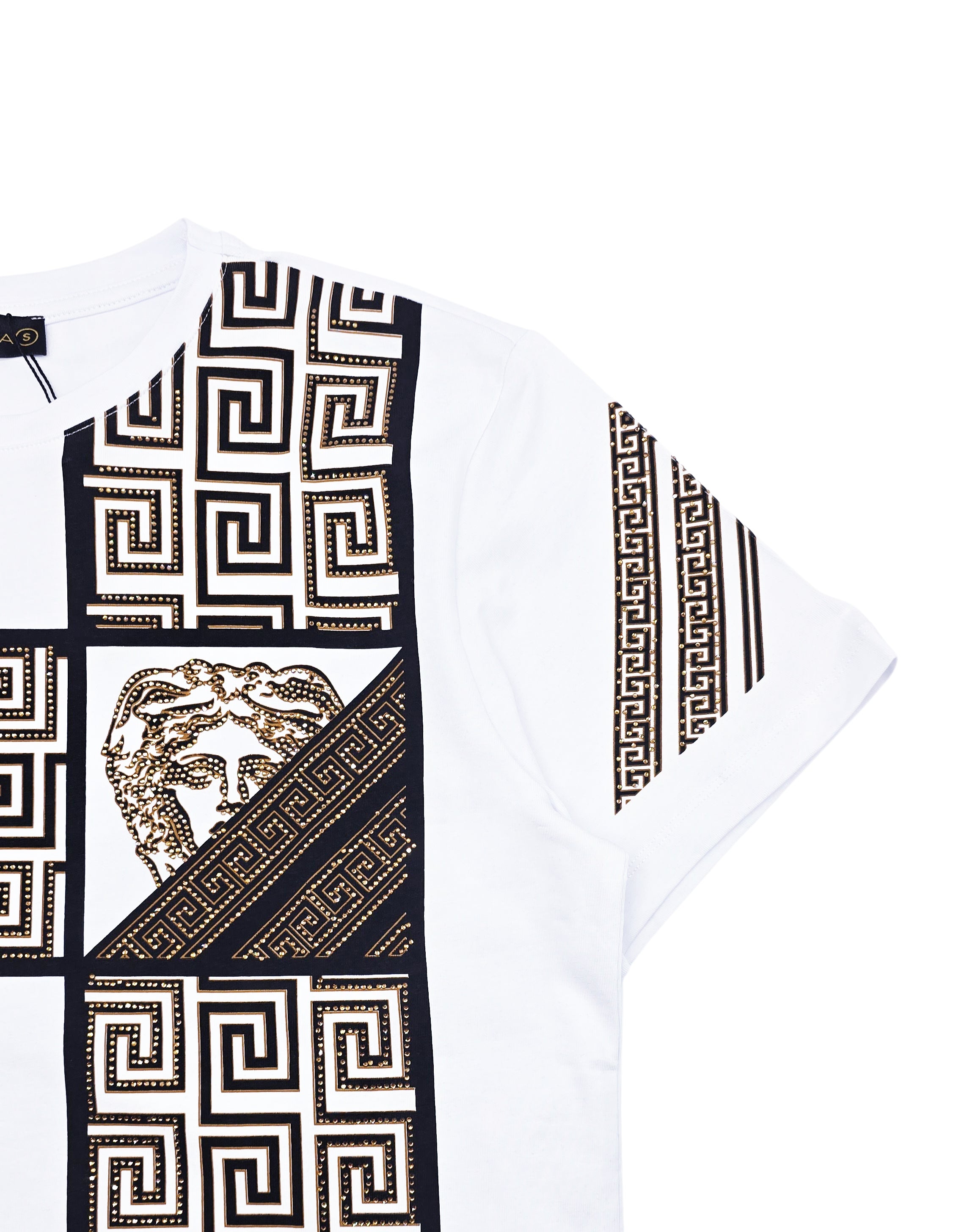 MEN'S RHINESTONE DESIGNER SHORT SLEEVE T-SHIRT (WHITE/GOLD)