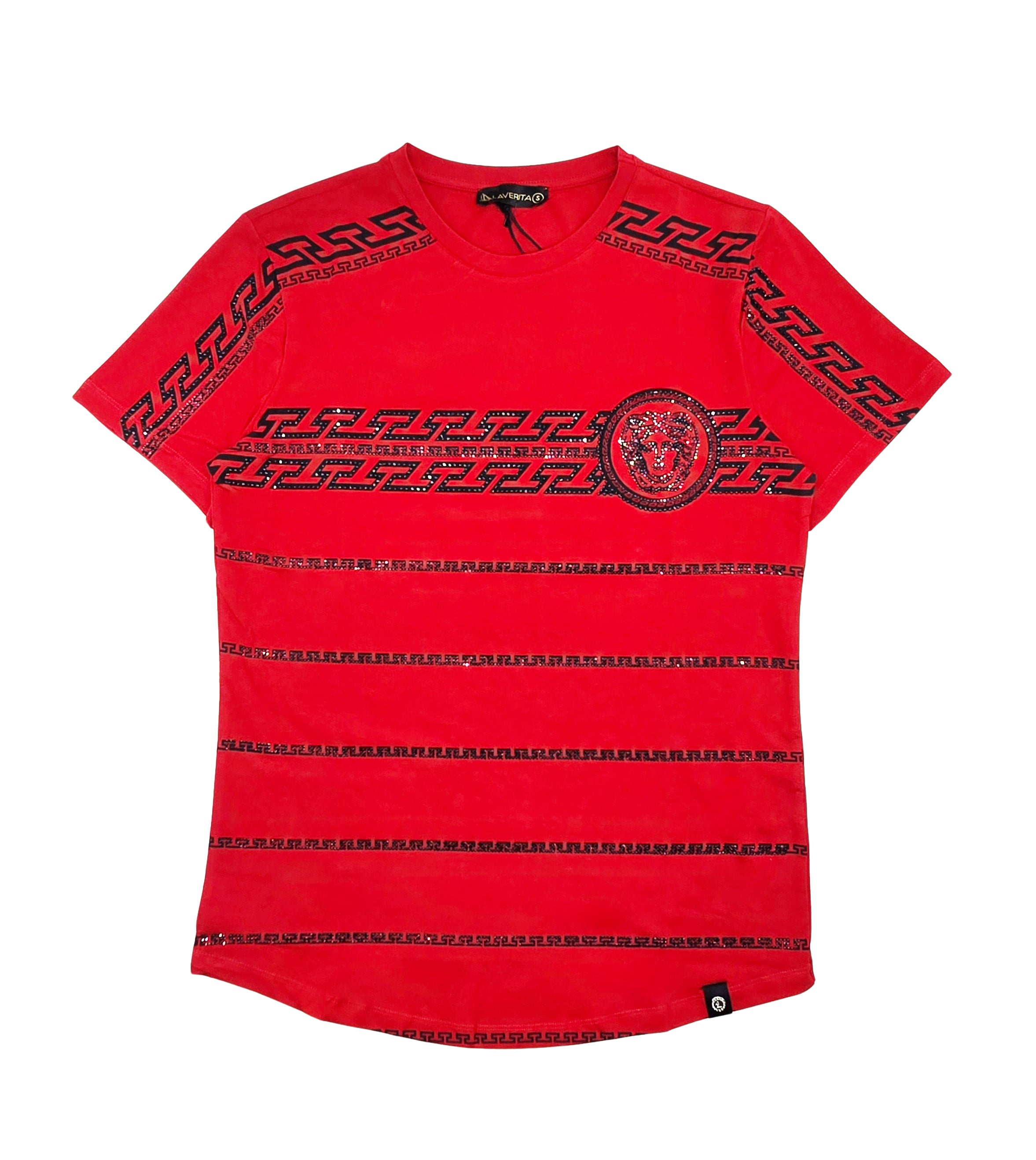 MEN'S RHINESTONE DESIGNER SHORT SLEEVE T-SHIRT (RED)