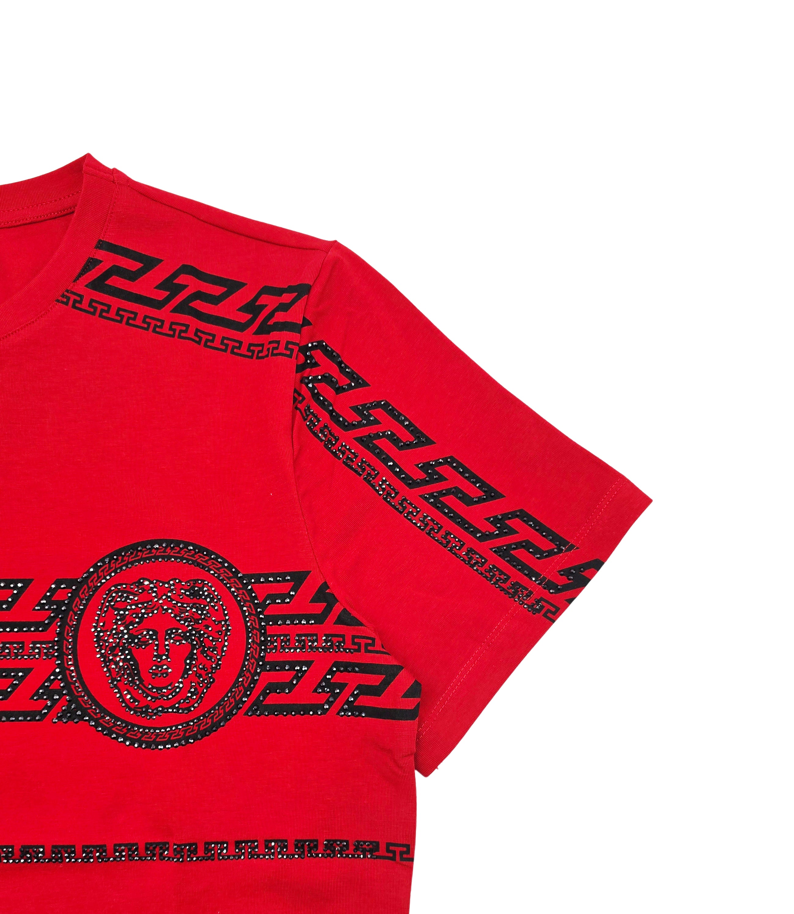 MEN'S RHINESTONE DESIGNER SHORT SLEEVE T-SHIRT (RED)