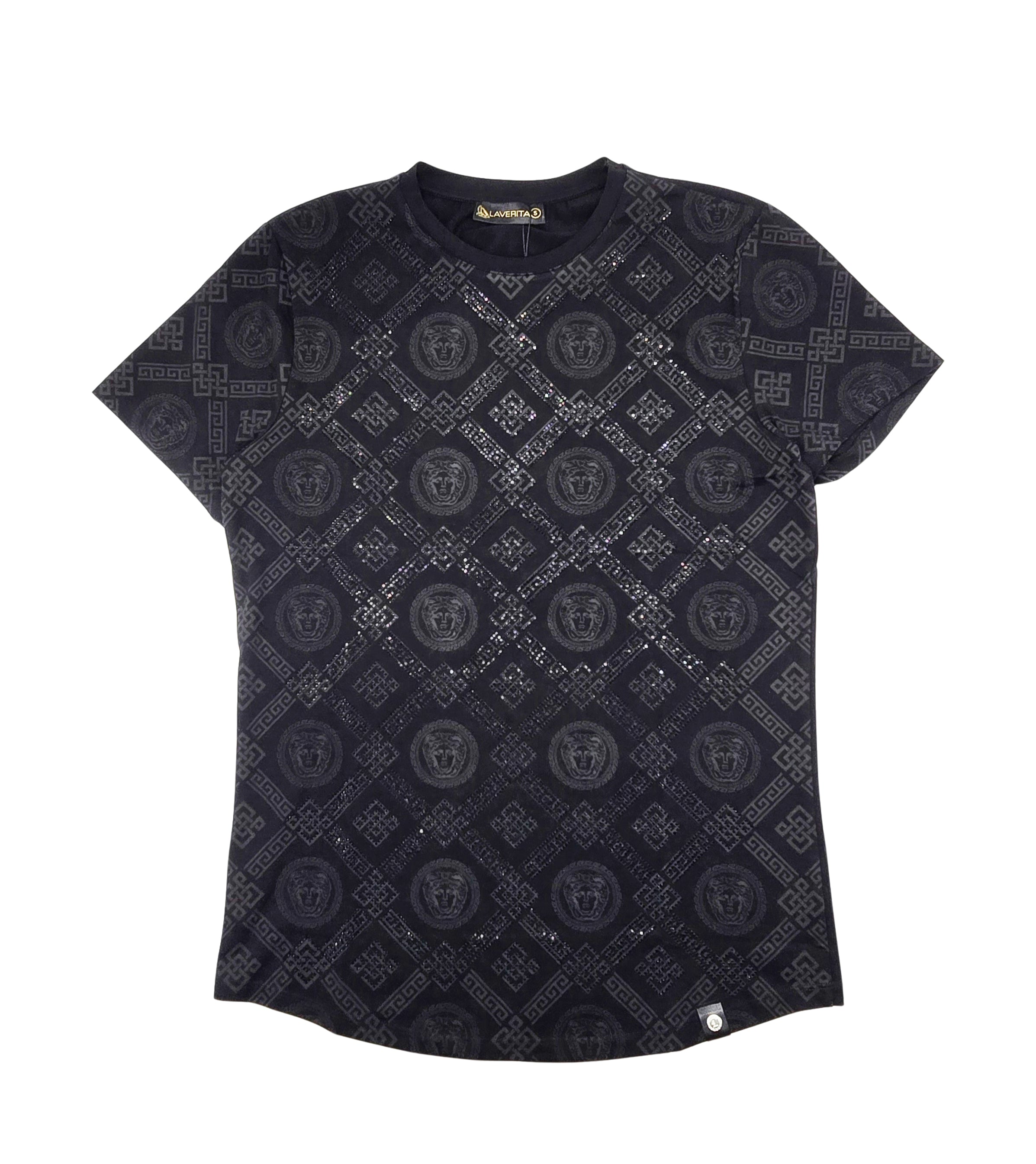 MEN'S RHINESTONE DESIGNER SHORT SLEEVE T-SHIRT (BLACK)