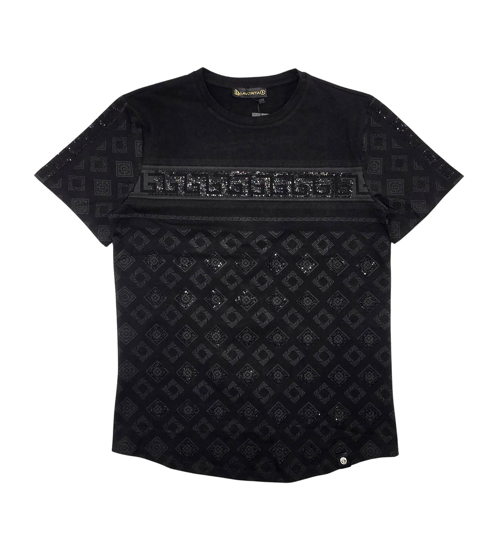 MEN'S RHINESTONE DESIGNER SHORT SLEEVE T-SHIRT (BLACK)