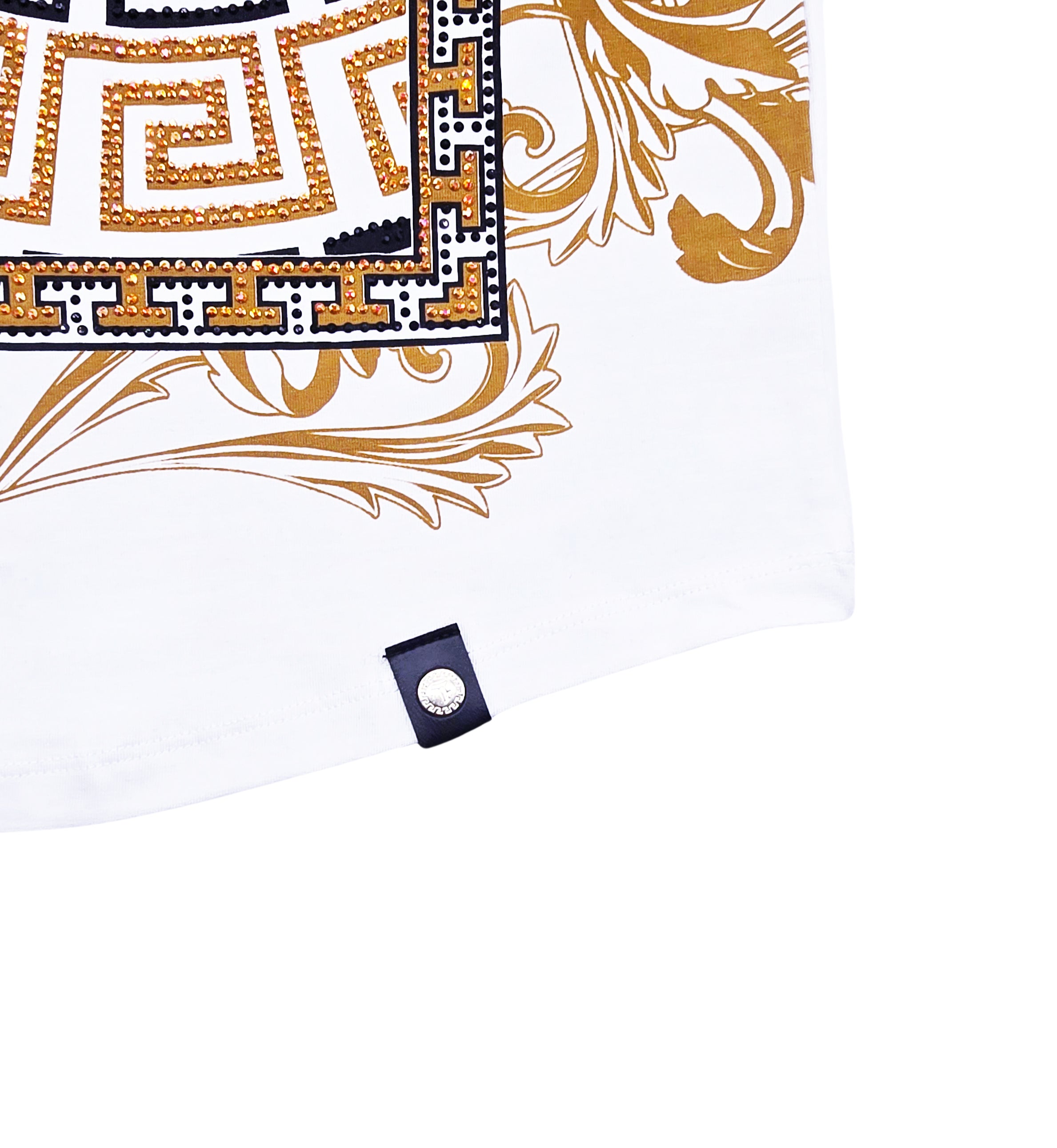 MEN'S RHINESTONE DESIGNER SHORT SLEEVE T-SHIRT (WHITE/GOLD)