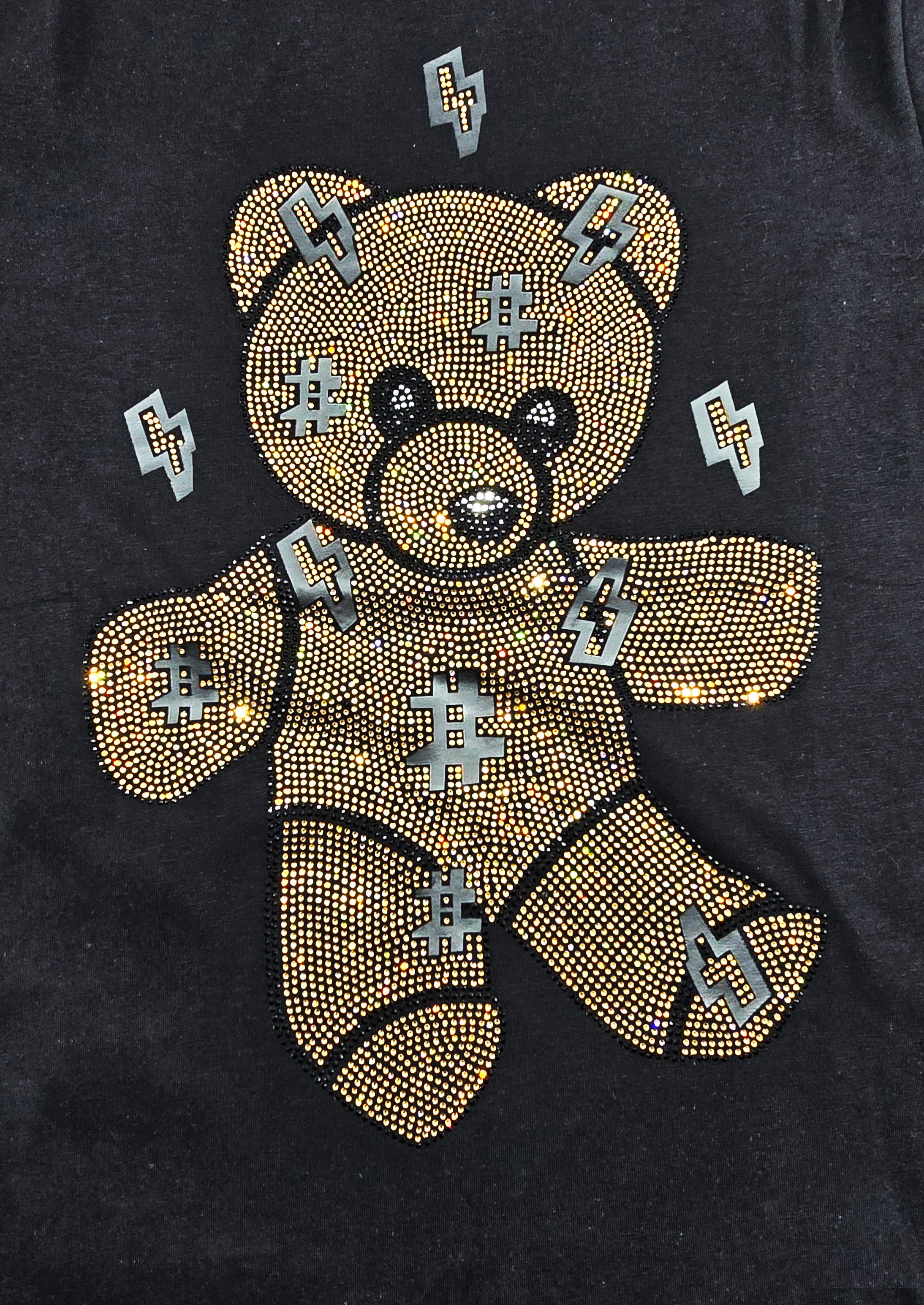MEN'S RHINESTONE TEDDY BEAR SHORT SLEEVE T-SHIRT (BLACK/GOLD)